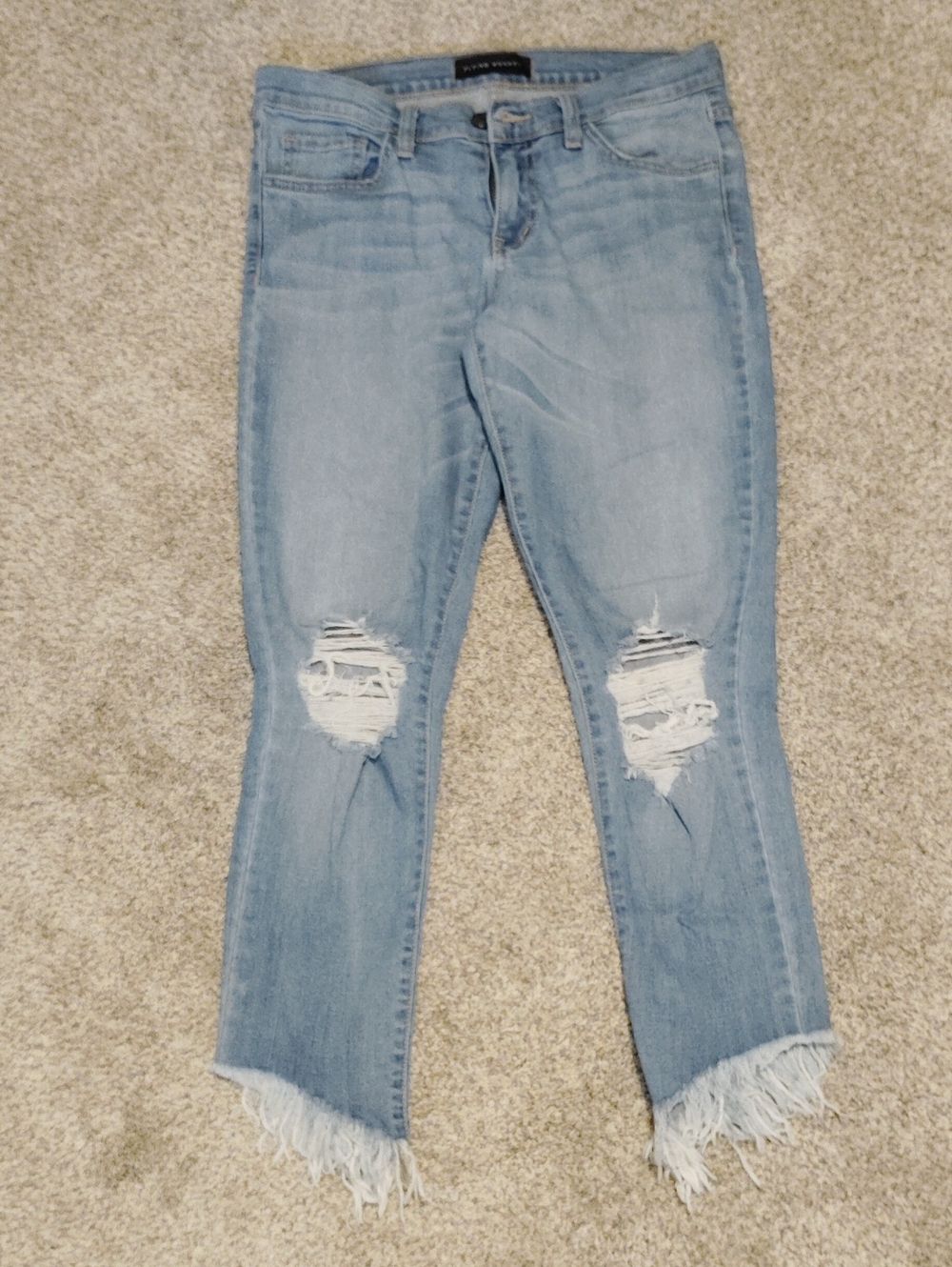 Flying Monkey Light Blue Distressed Ankle Jeans with Frayed Hem
